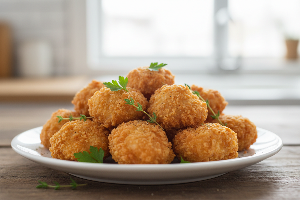 Chicken fried in pop corn 