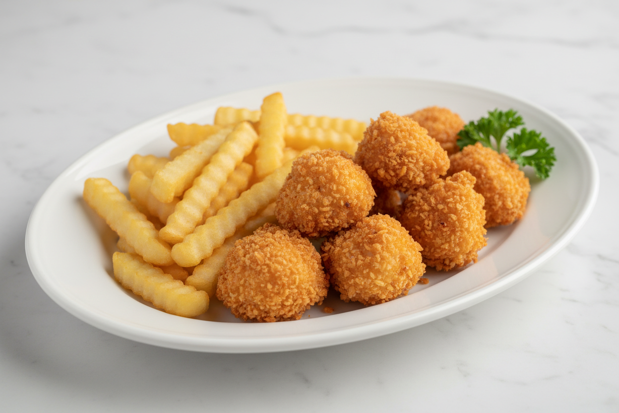 small portion original fried chicken pop corn with fries