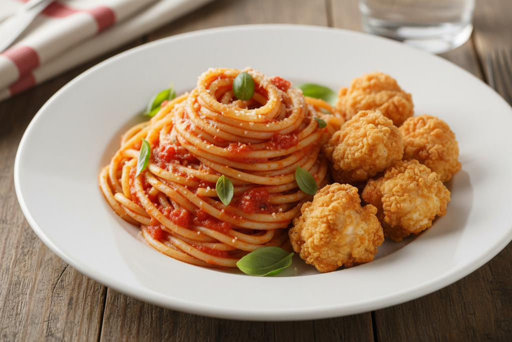 with small portion of fried chicken pop corn 